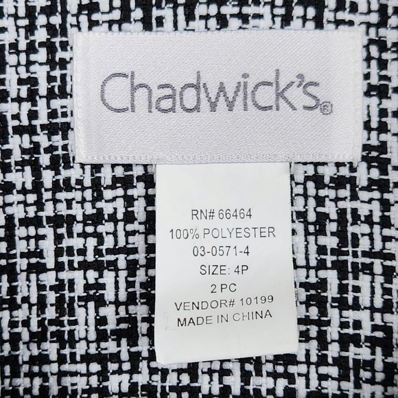 Chadwicks Black White Tweed Style Blazer Jacket Women's Size 4P Petite - Picture 4 of 5